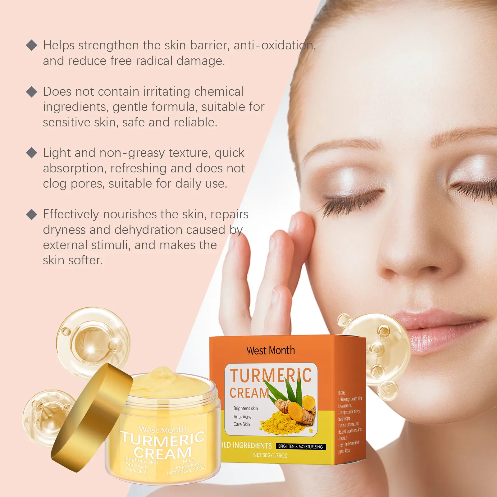 Turmeric Face Cream for Brightening & Hydration - West&Month 5 turmeric moisturizing brightening face cream West Month 003 1144