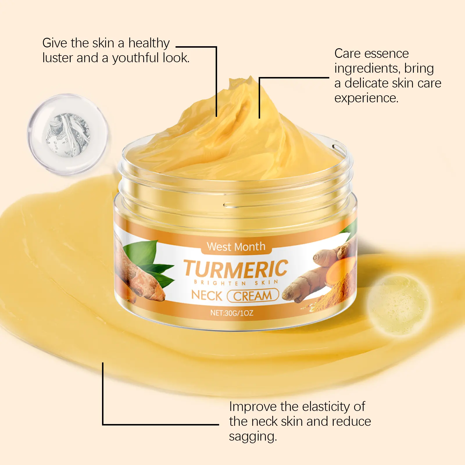 Turmeric Neck Cream for Firming and Brightening - West&Month 7 turmeric neck cream tighten improve dull brighten West Month 674 9607