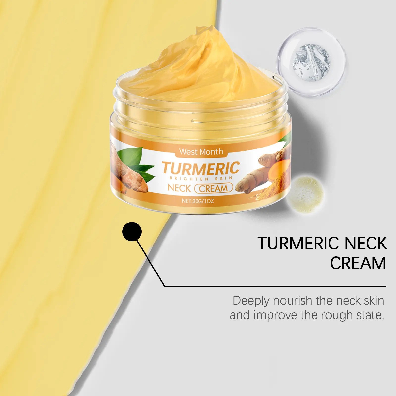 Turmeric Neck Cream for Firming and Brightening - West&Month 8 turmeric neck cream tighten improve dull brighten West Month 674 9608