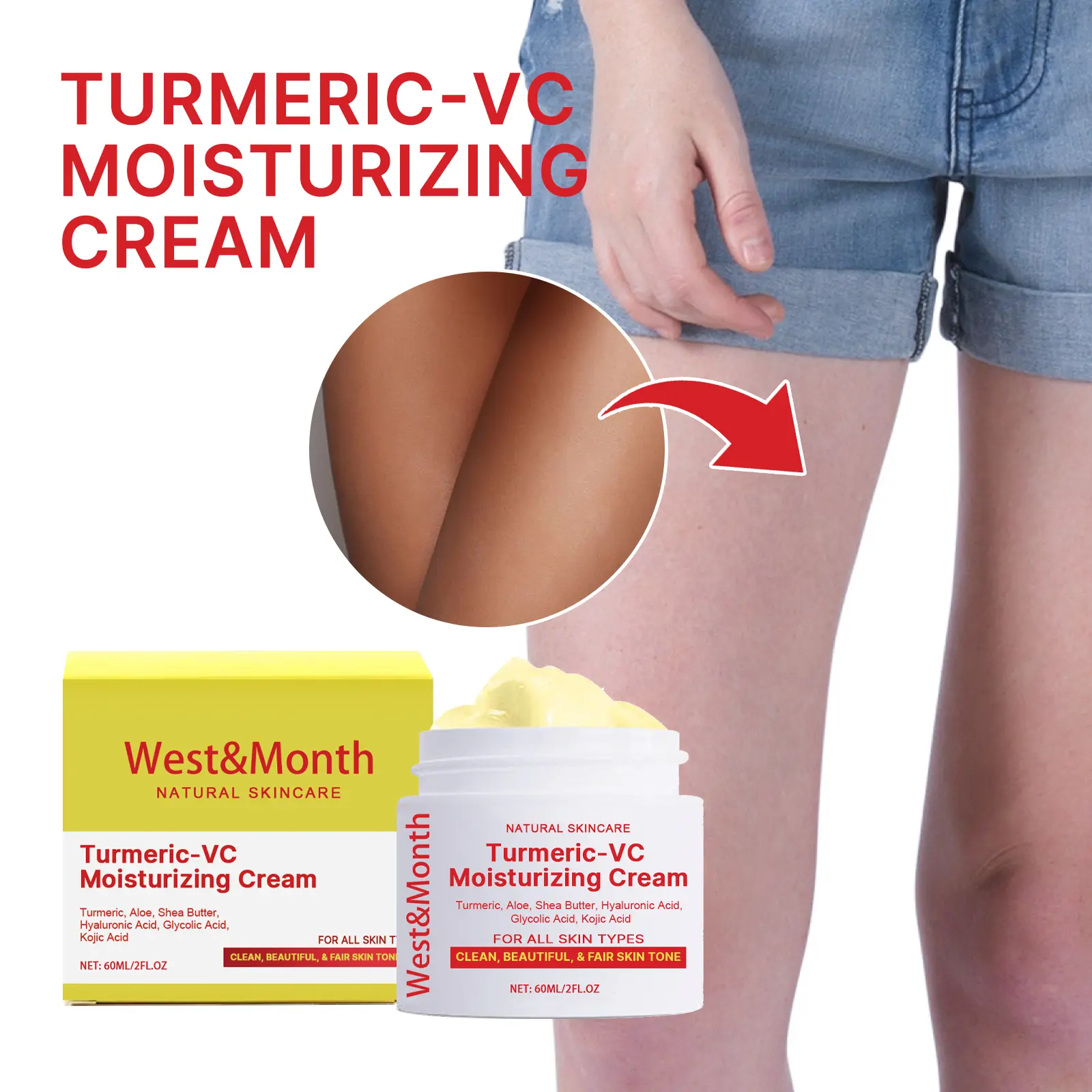 Turmeric Vitamin C Brightening Cream for Dark Spots - West&Month 4 turmeric vc whitening cream lighten dark West Month 222 3891