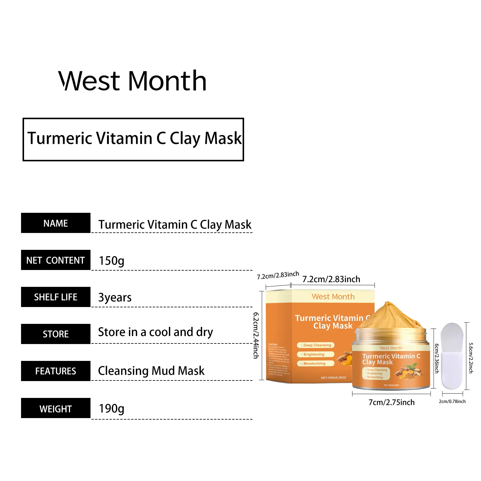 Turmeric Vitamin C Mask for Oil Control & Pore Cleansing - West&Month 1 turmeric vitamin c mud film refresh control acne West Month 184 3418