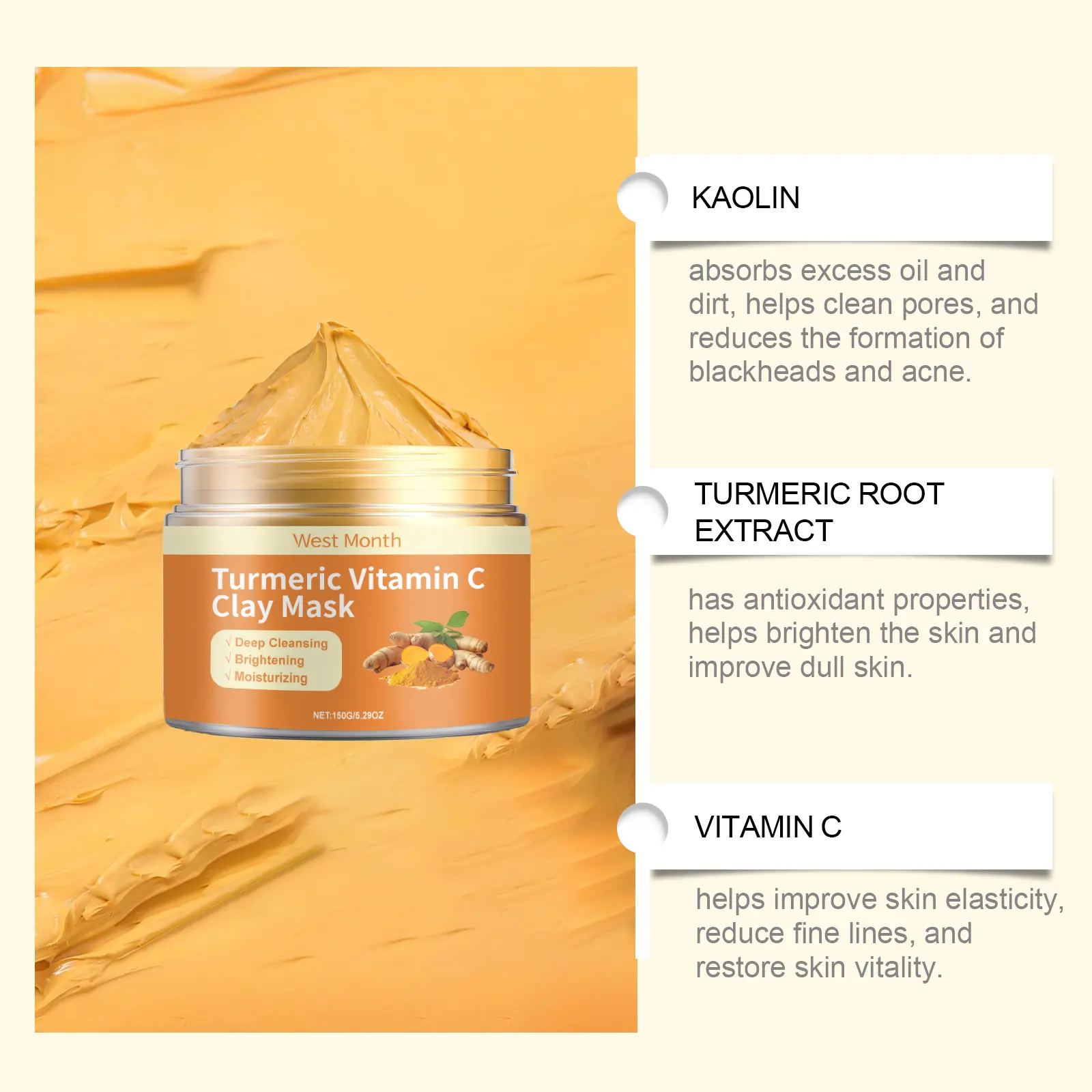 Turmeric Vitamin C Mask for Oil Control & Pore Cleansing - West&Month 5 turmeric vitamin c mud film refresh control acne West Month 184 3420
