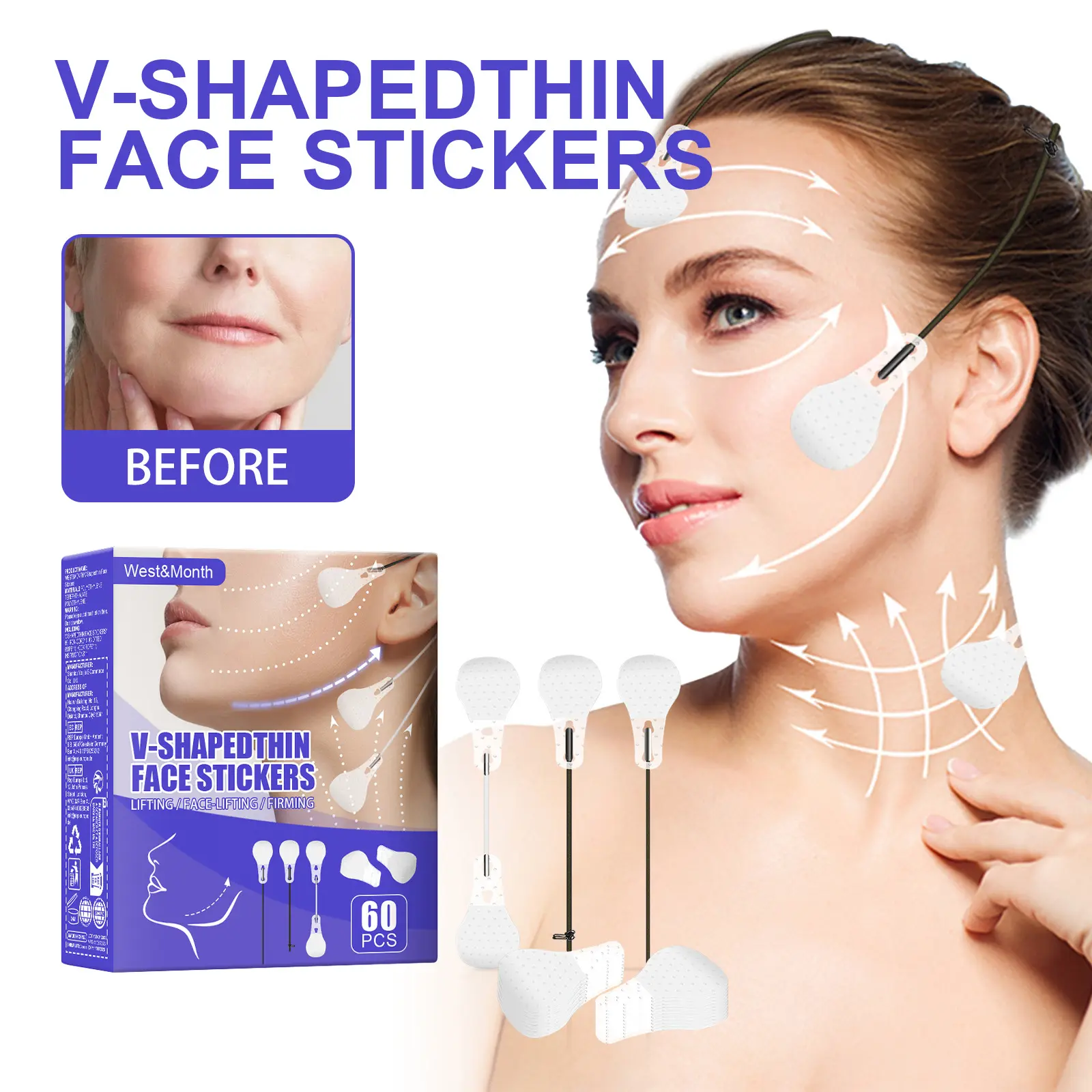 V-Shaped Face Stickers for Skin Firming and Chin Contouring - West&Month 2 v shaped face stickers firm slim lift West Month 269 4485