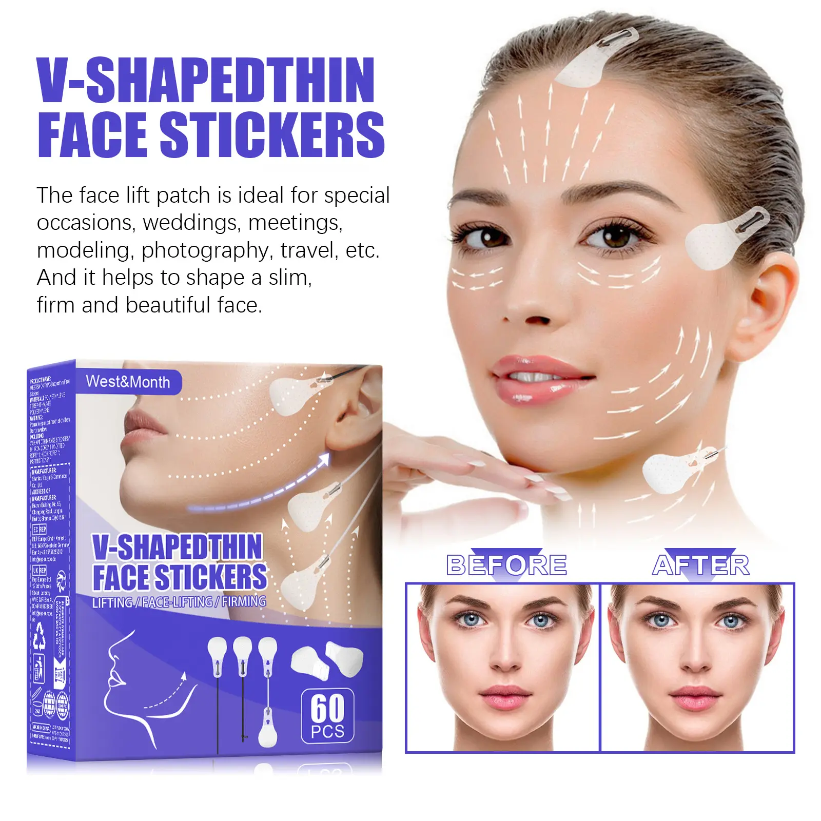 V-Shaped Face Stickers for Skin Firming and Chin Contouring - West&Month 4 v shaped face stickers firm slim lift West Month 269 4486