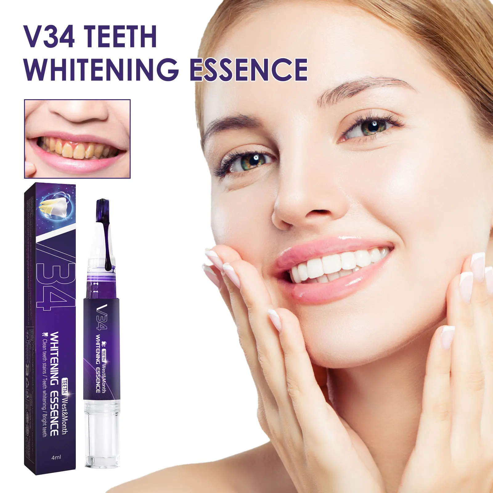 V34 Purple Teeth Whitening Pen for Stain Removal - West&Month 1 v34 purple teeth pen clean yellow tartar West Month 100 2375