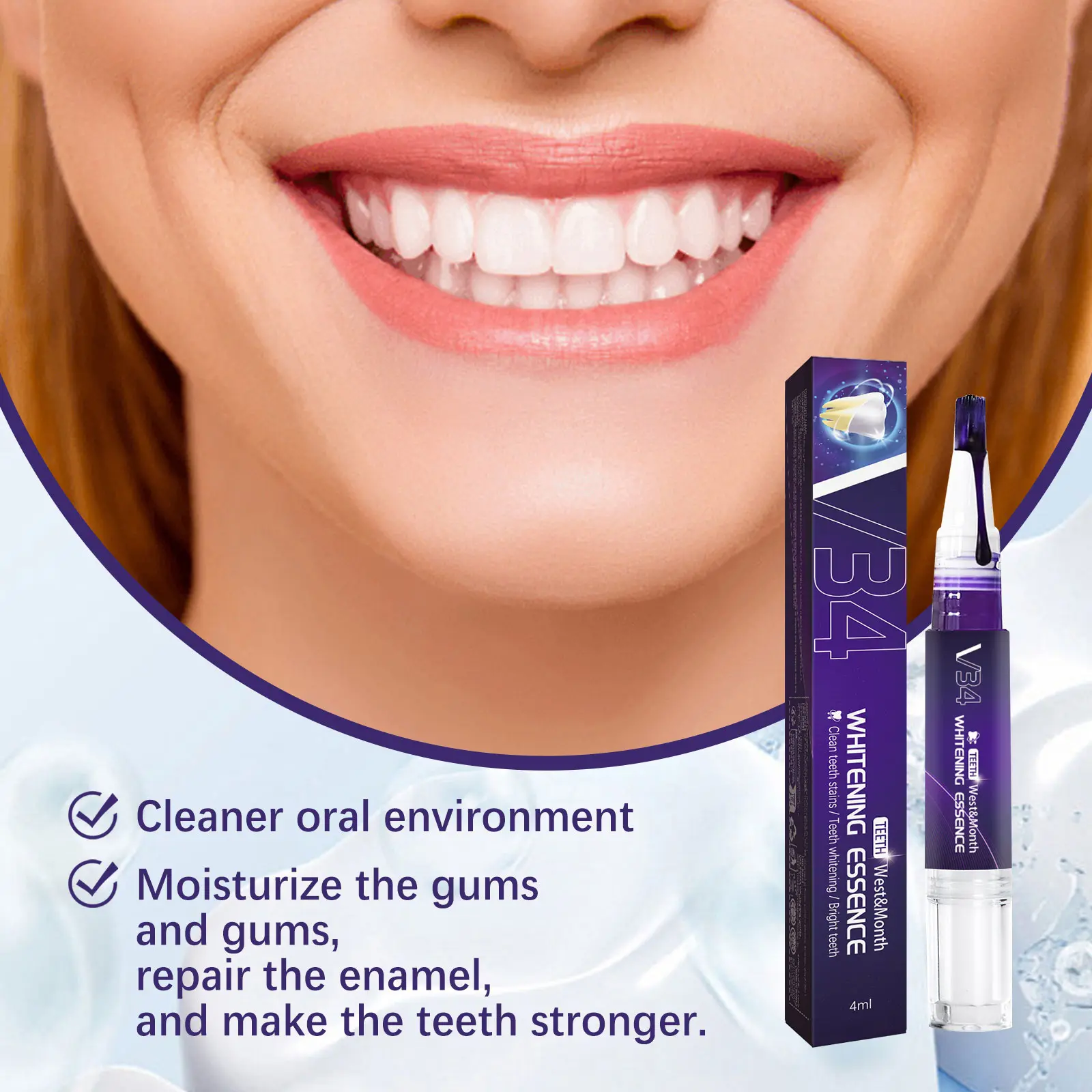 V34 Purple Teeth Whitening Pen for Stain Removal - West&Month 4 v34 purple teeth pen clean yellow tartar West Month 100 2376