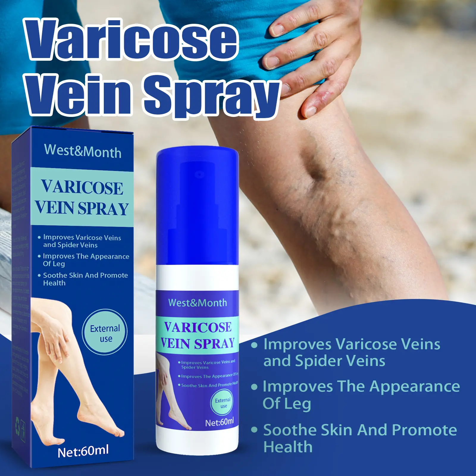 Varicose Vein Support Spray for Leg Wellness and Skin Comfort - West 1 varicose vein spray relieve bulge repair West Month 398 6218