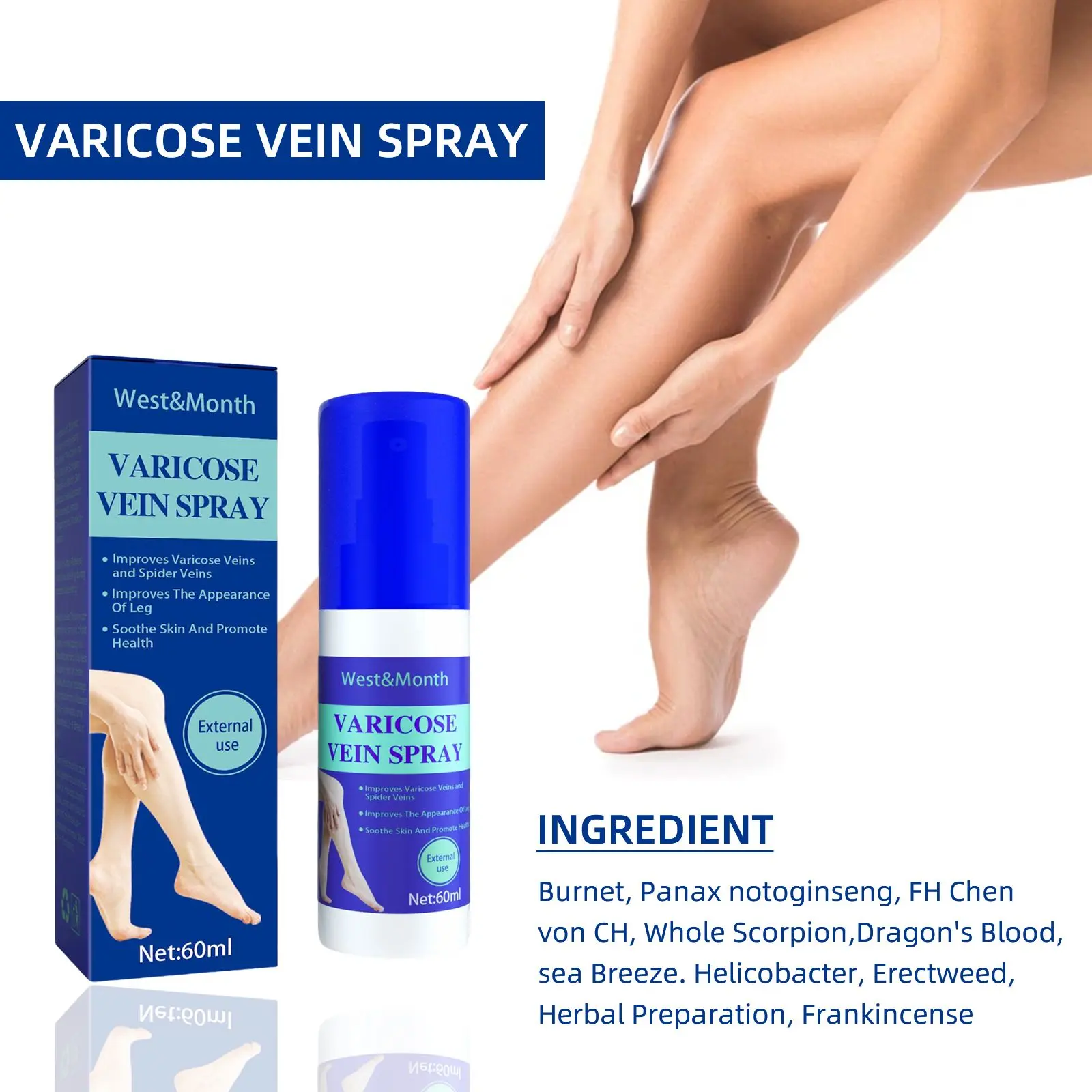Varicose Vein Support Spray for Leg Wellness and Skin Comfort - West 2 varicose vein spray relieve bulge repair West Month 398 6219