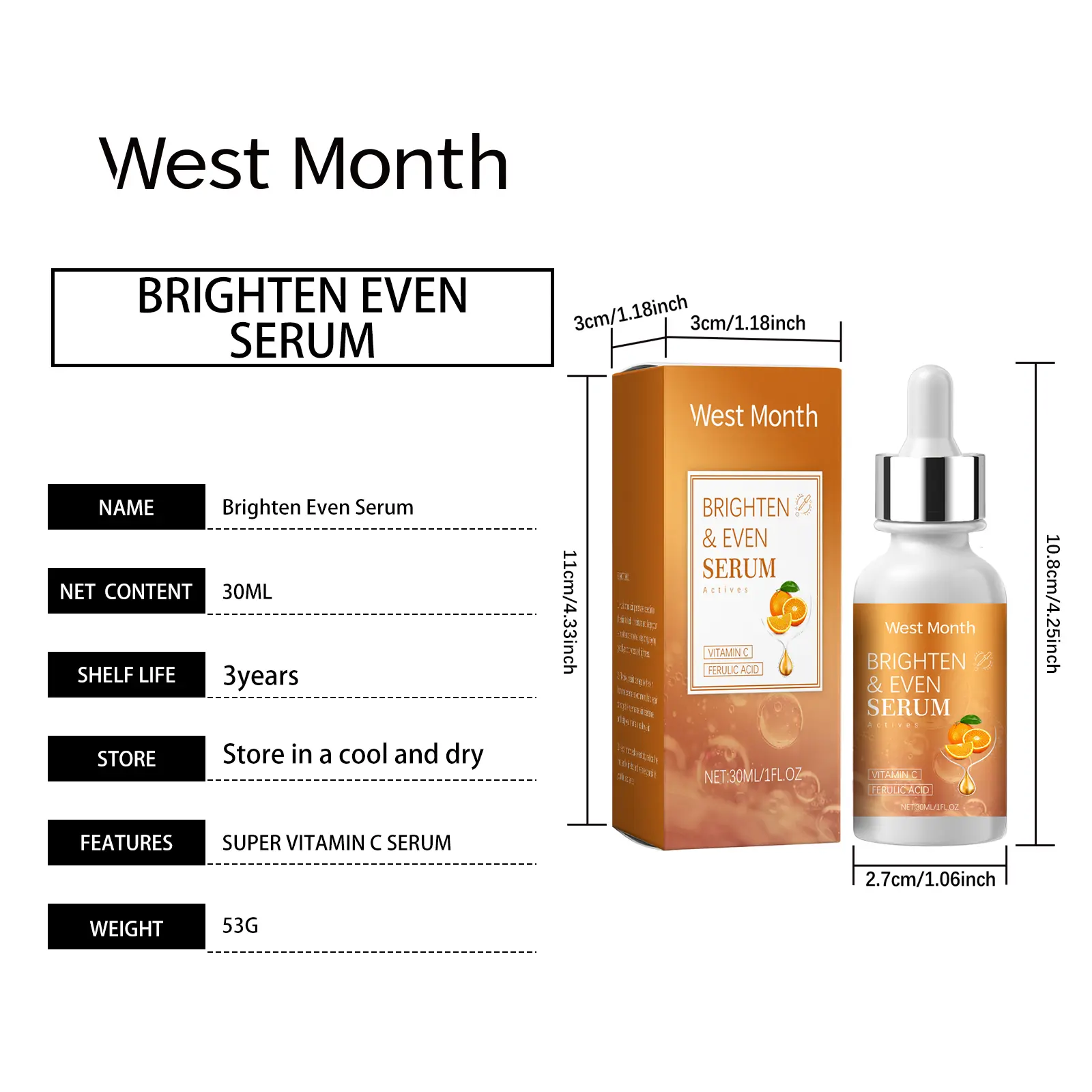 Vitamin C Brightening Serum for Radiant & Hydrated Skin - West&Month 1 vitamin c brightening serum nourish moisturize West Month 152 3020