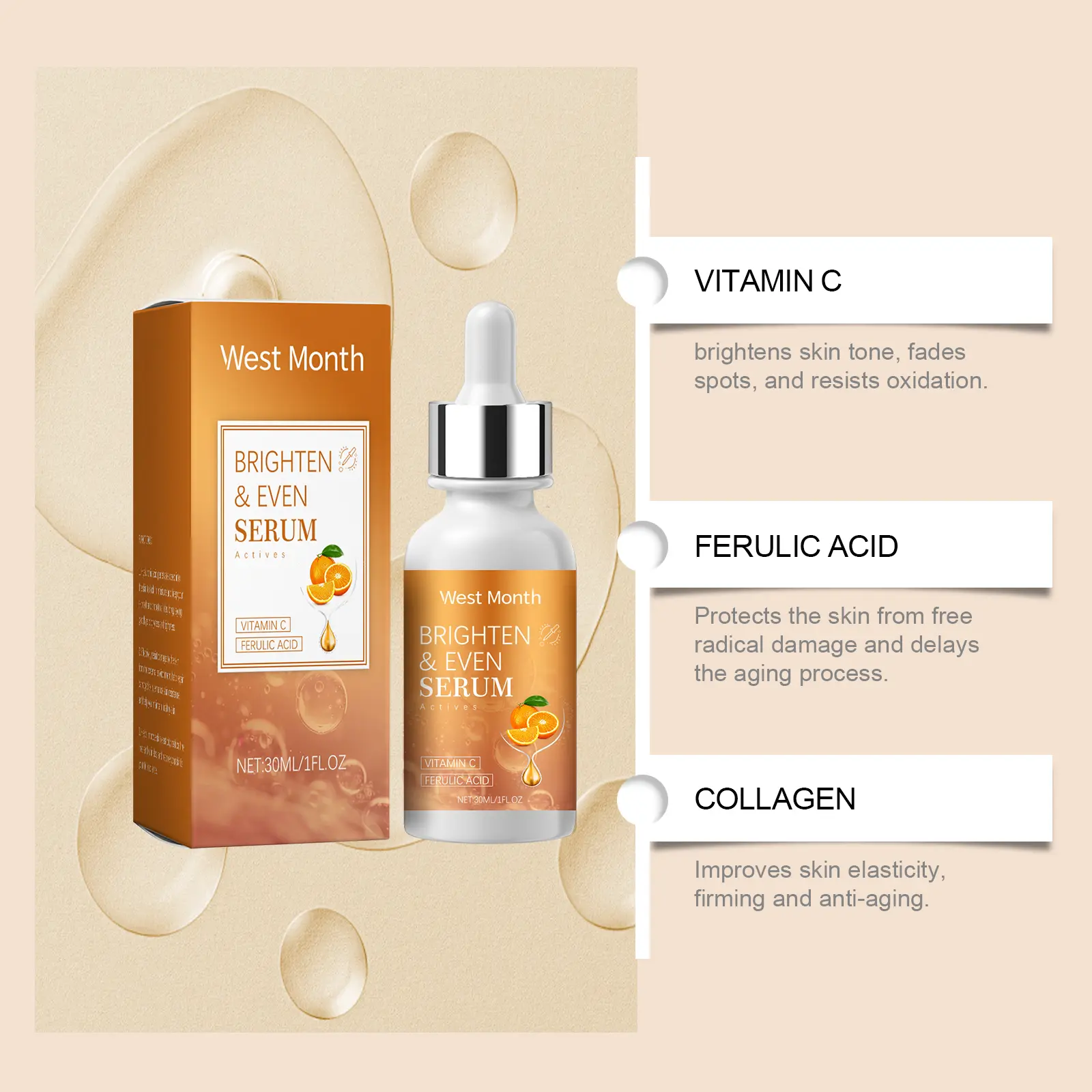 Vitamin C Brightening Serum for Radiant & Hydrated Skin - West&Month 8 vitamin c brightening serum nourish moisturize West Month 152 3022