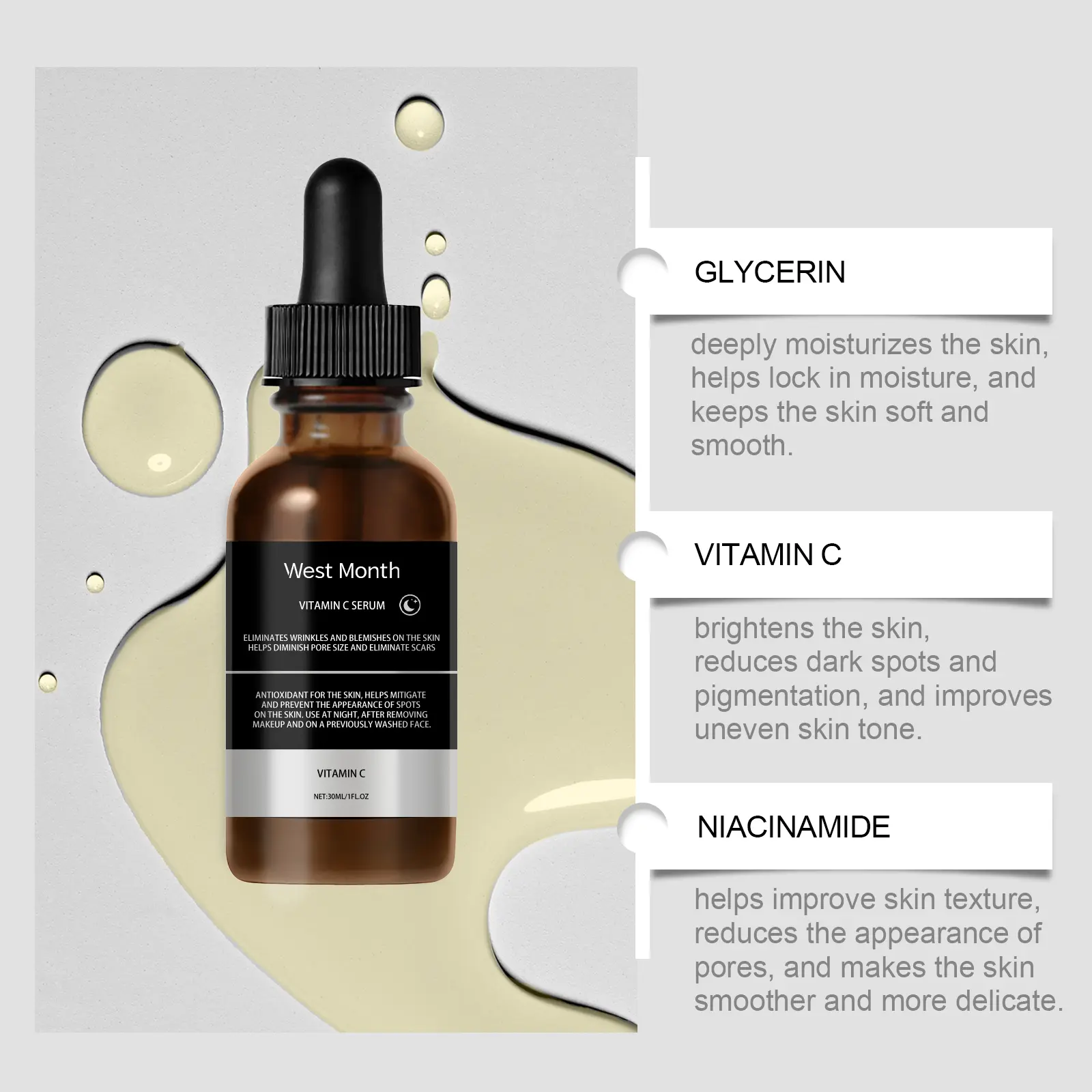 Vitamin C Facial Essence for Smooth & Even Skin Tone - West&Month 8 vitamin c essence moisturize smooth even tone West Month 598 8832