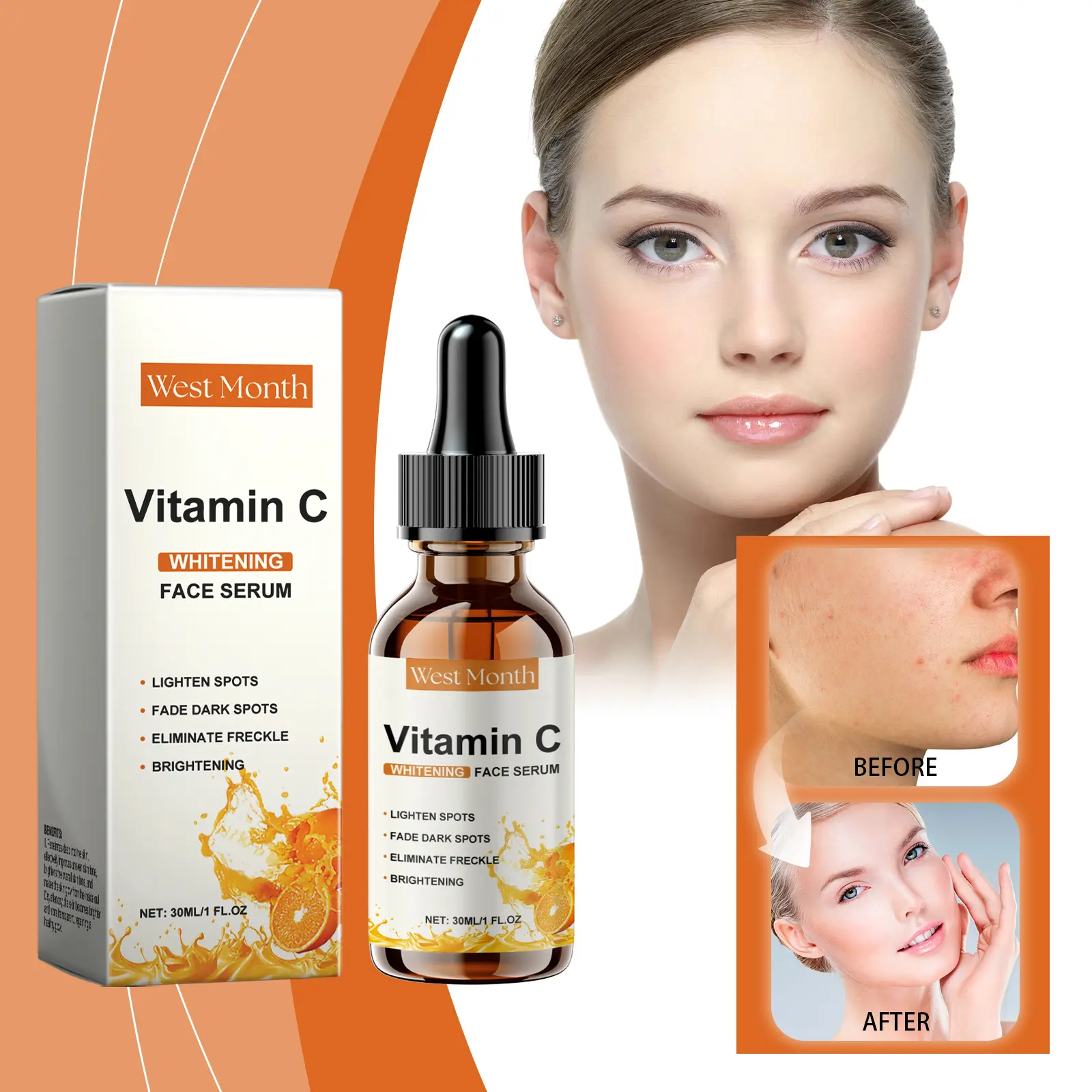 Vitamin C Face Serum for Brightening and Dark Spots - West&Month 2 vitamin c face serum moisturize brighten tender West Month 180 3366