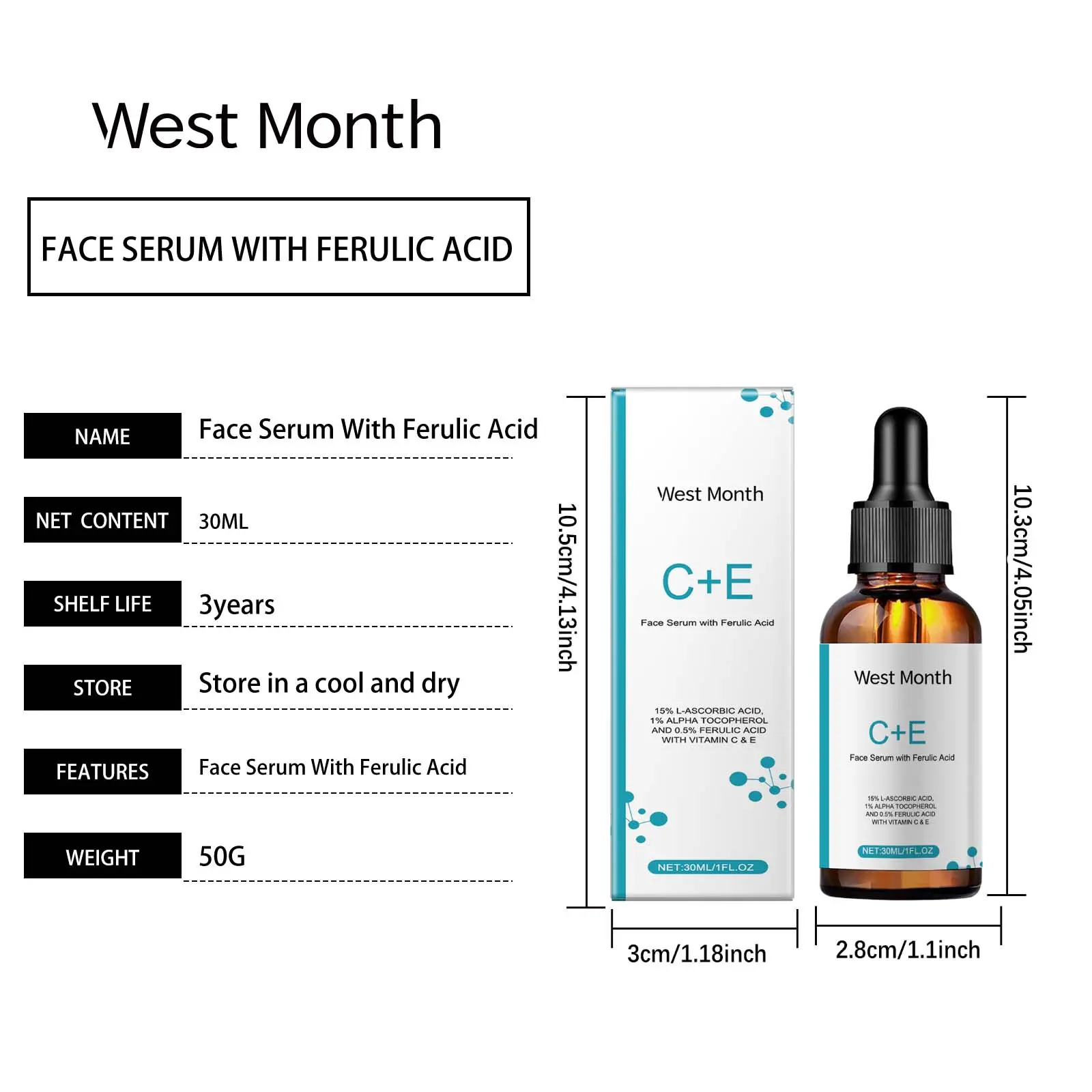 Vitamin C Facial Serum with Collagen & Ferulic Acid - West&Month 1 vitamin c serum moisturize brighten revitalize West Month 626 9117