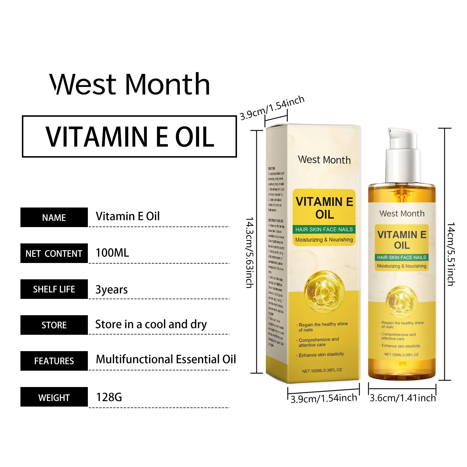Vitamin E Body Oil for Hair, Skin & Nails - Nourishing Multi-Use Care - West&Month 1 vitamin e body oil nourish hair nails skin West Month 065 1917