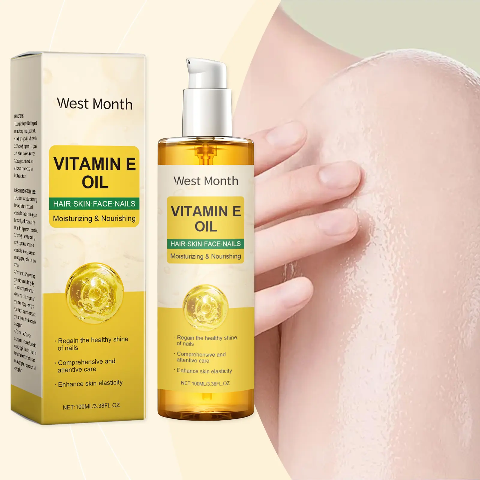 Vitamin E Body Oil for Hair, Skin & Nails - Nourishing Multi-Use Care - West&Month 2 vitamin e body oil nourish hair nails skin West Month 065 1918