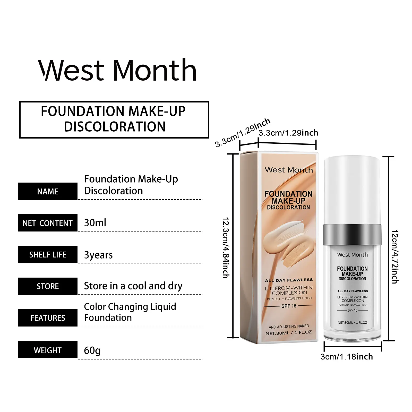 Warm Change Foundation Long-Lasting Moisturizing Concealer - West&Month 1 warm change concealer liquid foundation West Month 060 1861