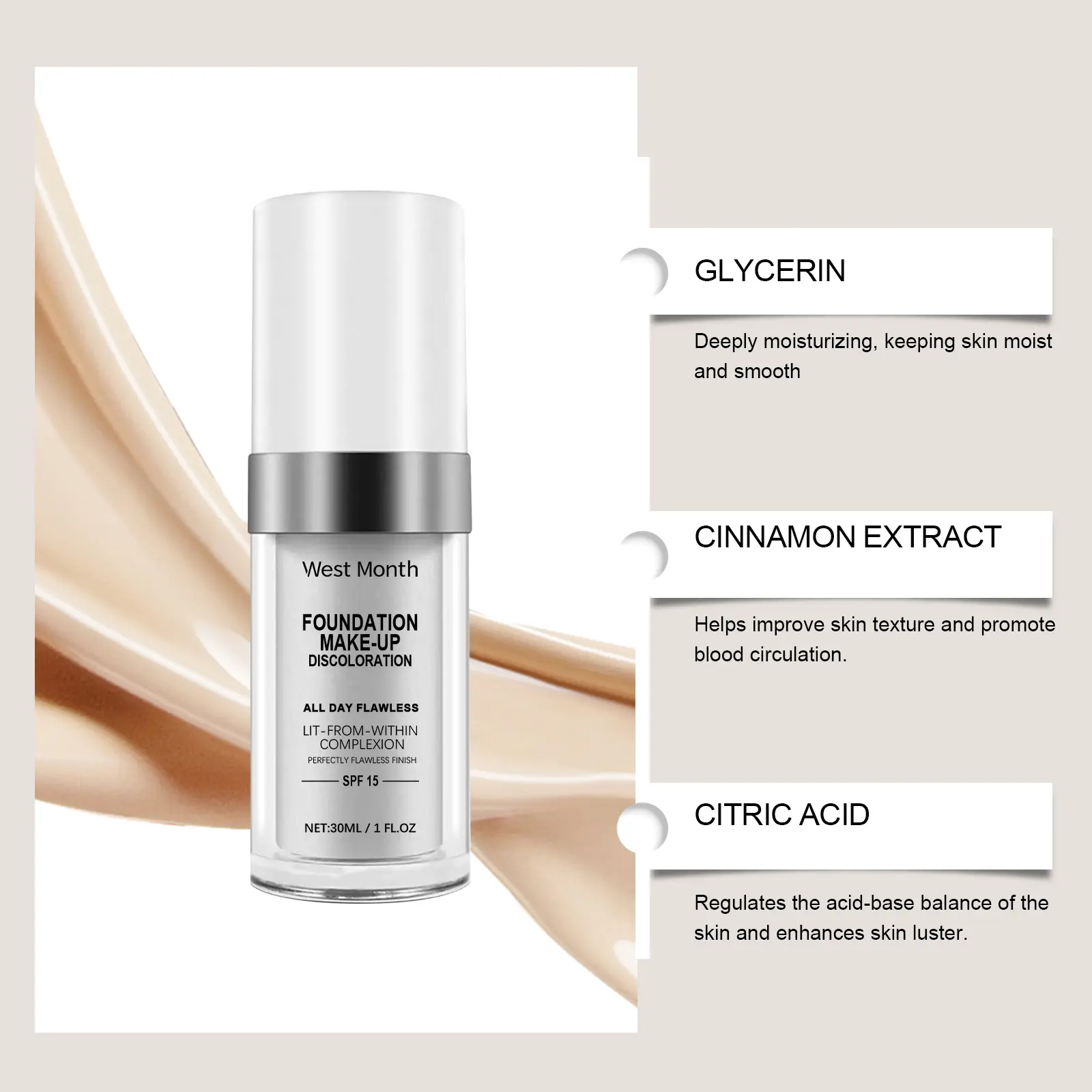 Warm Change Foundation Long-Lasting Moisturizing Concealer - West&Month 5 warm change concealer liquid foundation West Month 060 1863