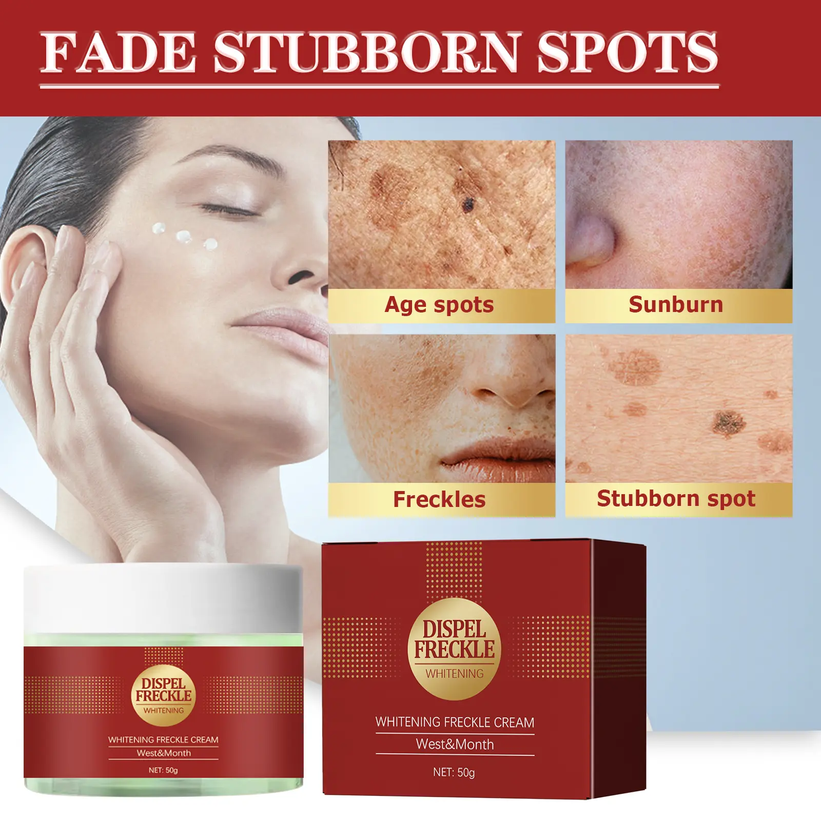 Brightening Cream for Dark Spots & Fine Lines - West&Month 6 whitening freckle cream restore reduce spots West Month 227 3965