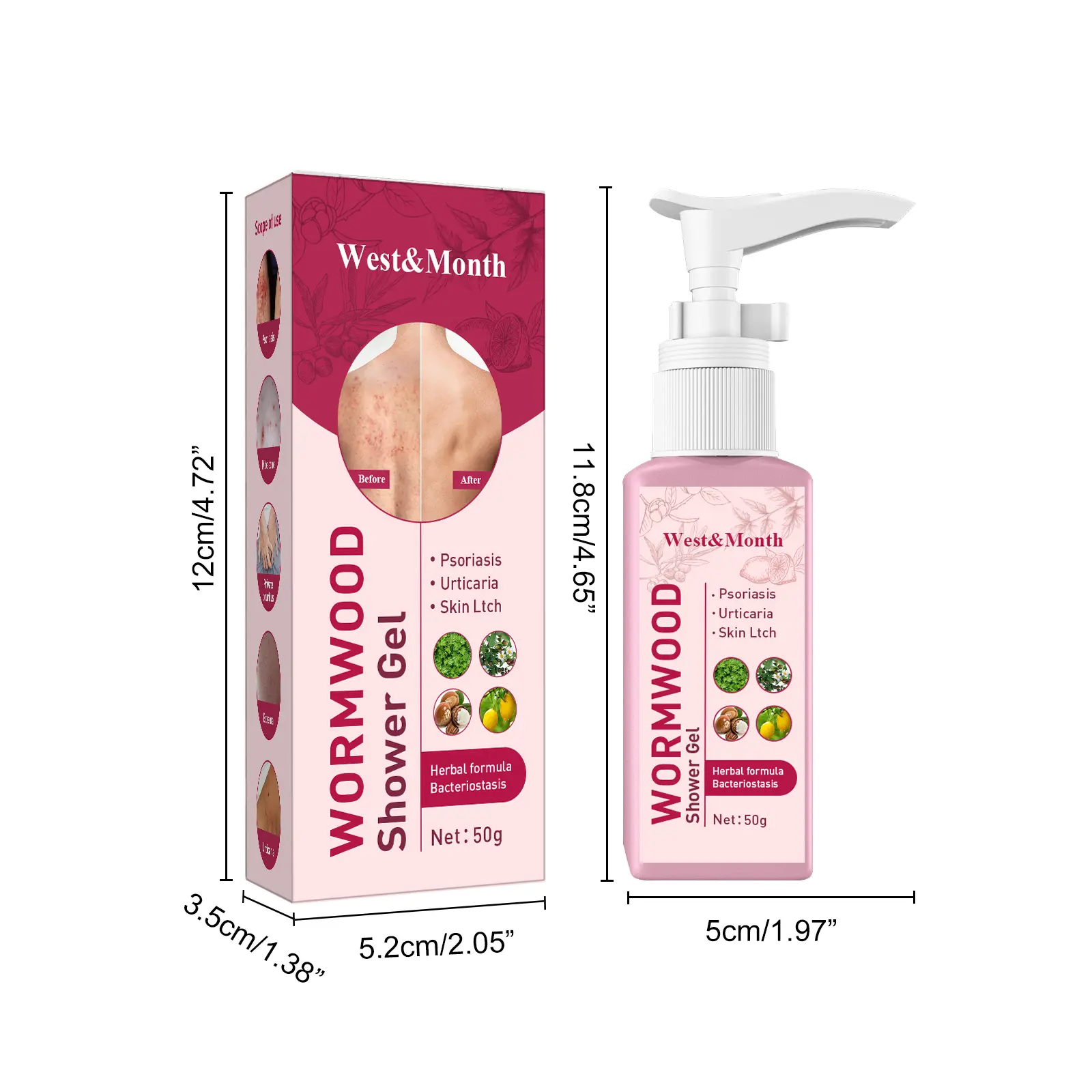 Wormwood Body Wash for Acne-Prone Skin - Moisturizing & Refreshing | West&Month 1 wormwood body wash clean acne moisturize refresh West Month 501 7667