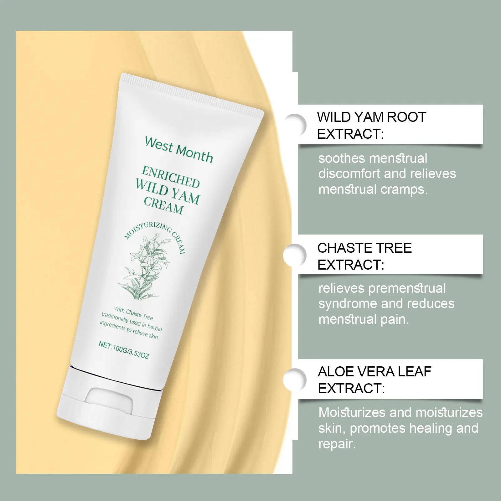 West&Month Yam Cream for Women Soothing Daily Body Moisturizer 8 yam cream women daily relieve moisturize rejuvenate West Month 583 8692